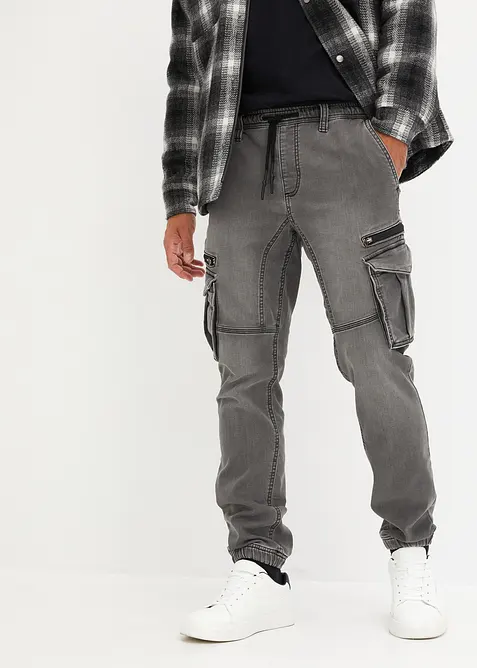 Regular Fit-denimjoggers med cargolommer, Straight, bonprix