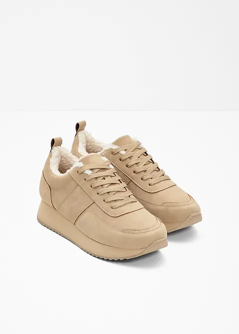 Platåsneakers med fôr, bonprix