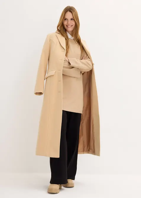 Lang finstrikket genser i viskosemiks med splitter i siden, bonprix