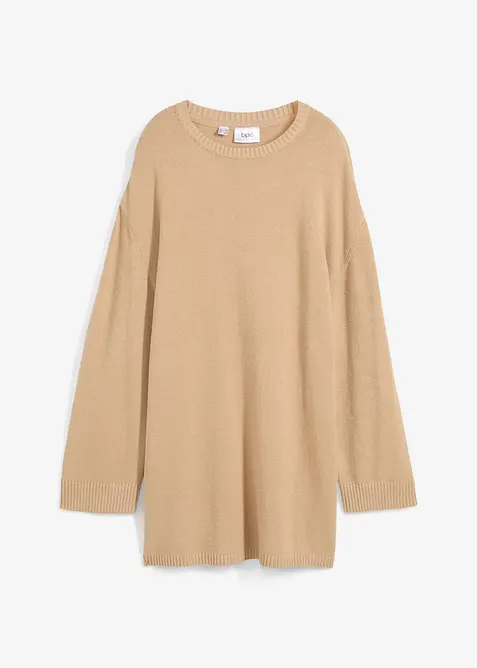 Lang finstrikket genser i viskosemiks med splitter i siden, bonprix