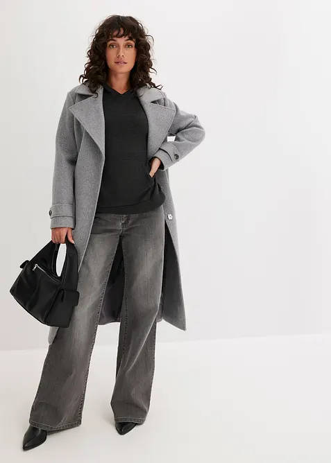 Strikket hettegenser i viskosemiks med kengurulomme, bonprix