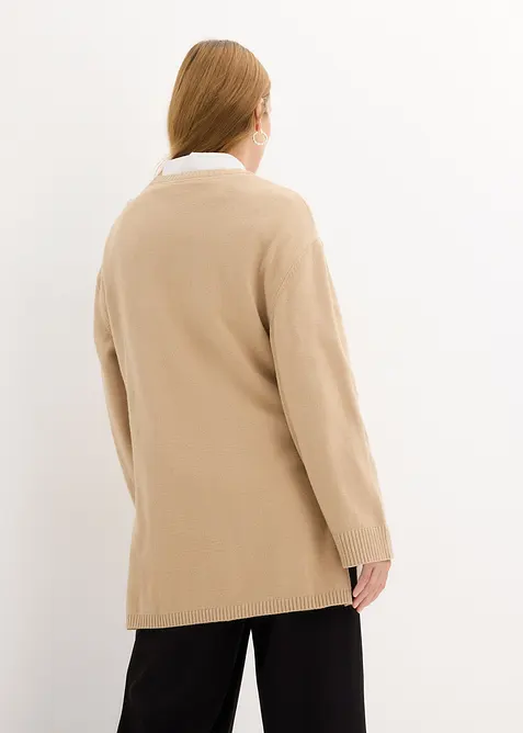 Lang finstrikket genser i viskosemiks med splitter i siden, bonprix