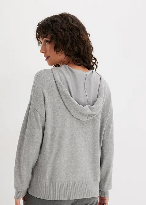 Strikket hettegenser i viskosemiks med kengurulomme, bonprix