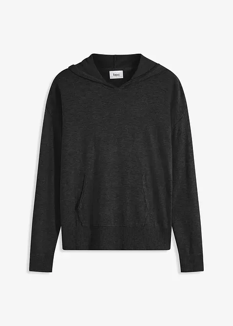 Strikket hettegenser i viskosemiks med kengurulomme, bonprix