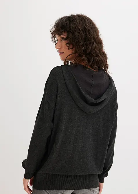 Strikket hettegenser i viskosemiks med kengurulomme, bonprix