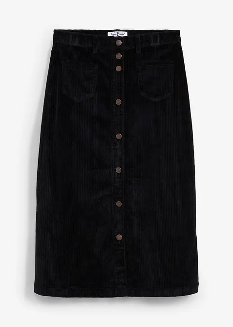 Stretch-cordskjørt med knappestolpe, midi-lengde, bonprix