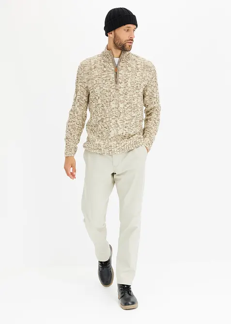 Kabelstrikket, half zip genser i melert garn, bonprix