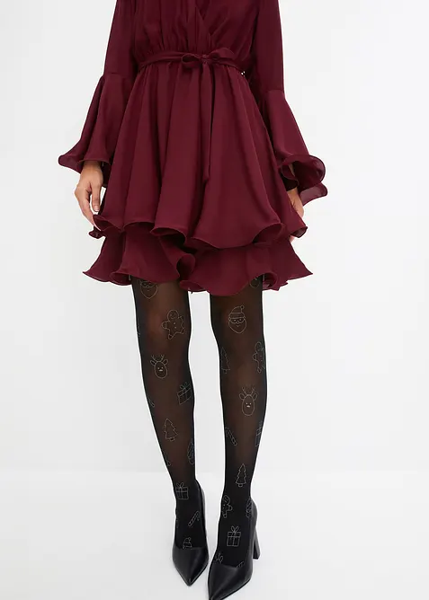 Strømpebukse med glitterprint i jule-look, bonprix