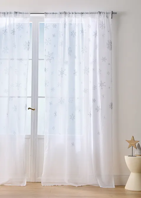 Gardin med resirkulert polyester og sn&oslash;fnuggm&oslash;nster (1-pack), bonprix