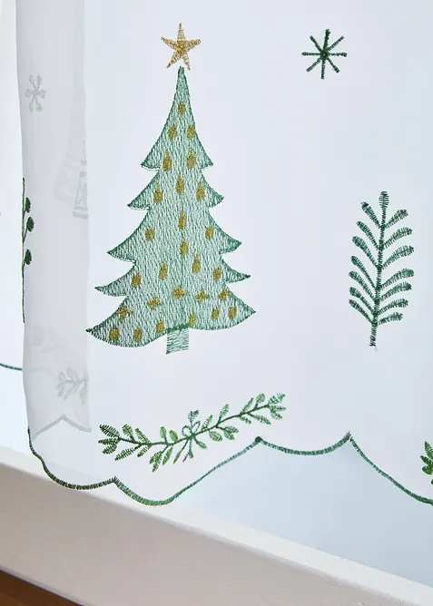 Gardinkappe med broderi av grantre, bonprix