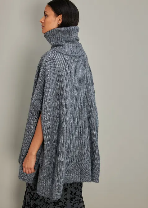 Poncho-genser med ullandel, bonprix