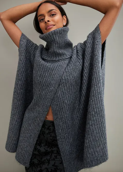 Poncho-genser med ullandel, bonprix