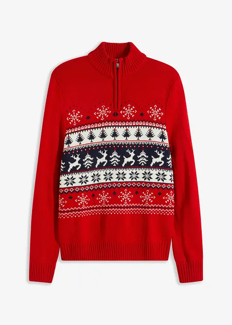 Genser med koftem&oslash;nster og troyerkrage, bonprix