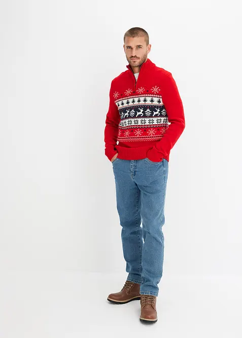 Genser med koftem&oslash;nster og troyerkrage, bonprix