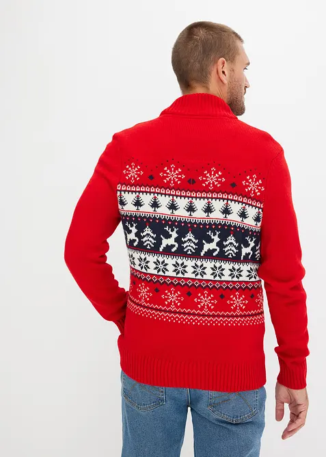 Genser med koftem&oslash;nster og troyerkrage, bonprix