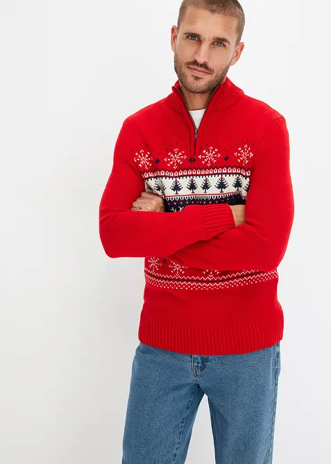 Genser med koftem&oslash;nster og troyerkrage, bonprix