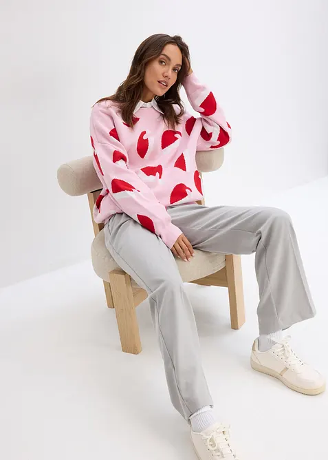 Oversized, finstrikket genser med rund hals, bonprix