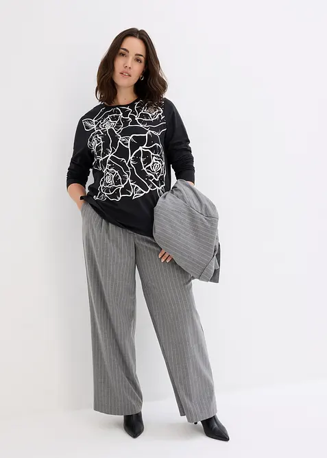 Langermet topp med rosetrykk, bonprix