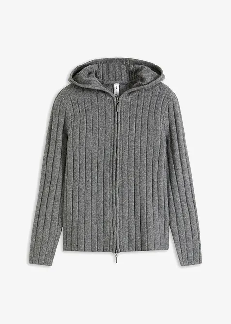 Cardigan i ribbestrikk med hette, bonprix