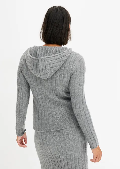 Cardigan i ribbestrikk med hette, bonprix