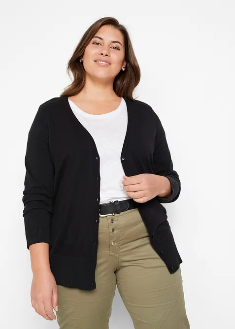 Finstrikket cardigan med knappestolpe, bonprix