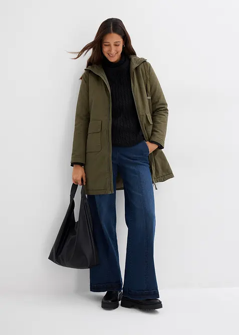 Vid vinterparkas med hette og teddyf&ocirc;r, bonprix