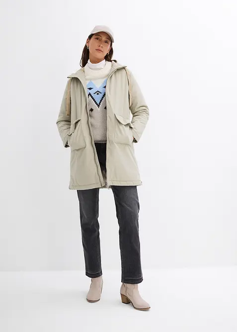 Vid vinterparkas med hette og teddyf&ocirc;r, bonprix