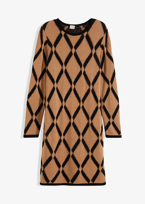 Strikket kjole i fj&aelig;rgarn med rombem&oslash;nster, bonprix