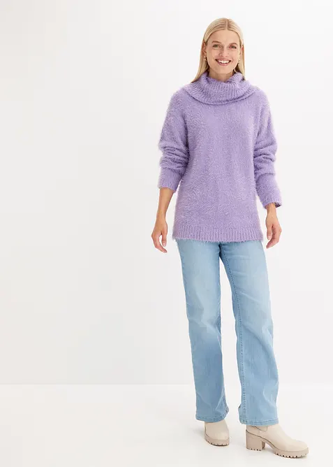 Genser i mykt fjærgarn med rullekrage, bonprix