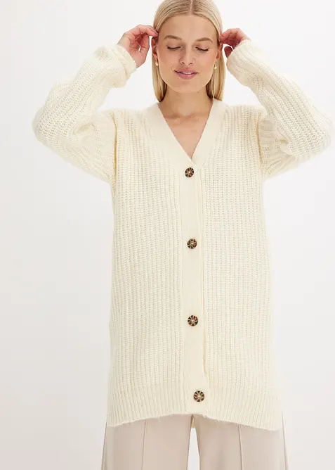 Grovstrikket cardigan i myk garnmiks med ull, bonprix