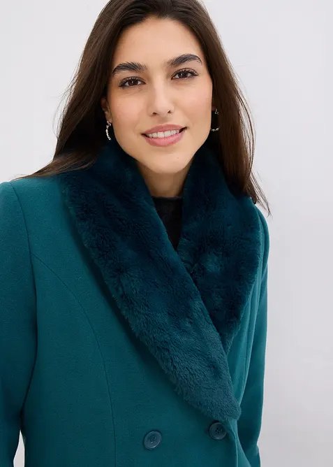 K&aring;pe med avtagbar krage i fuskepels, bonprix