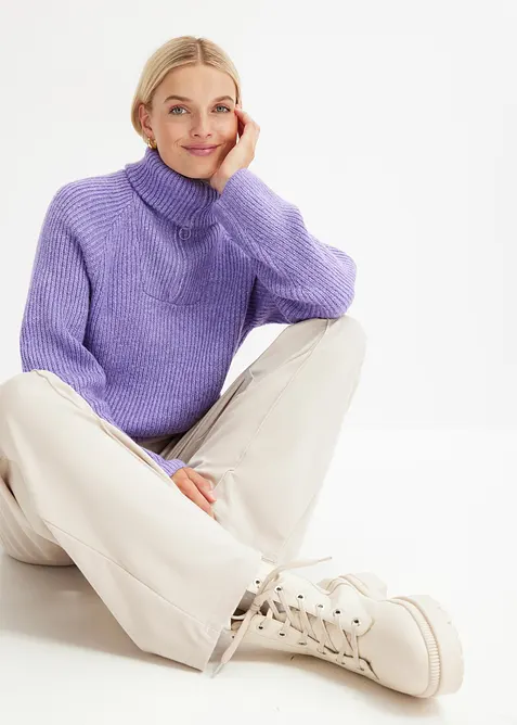 Ribbestrikket half zip genser, bonprix