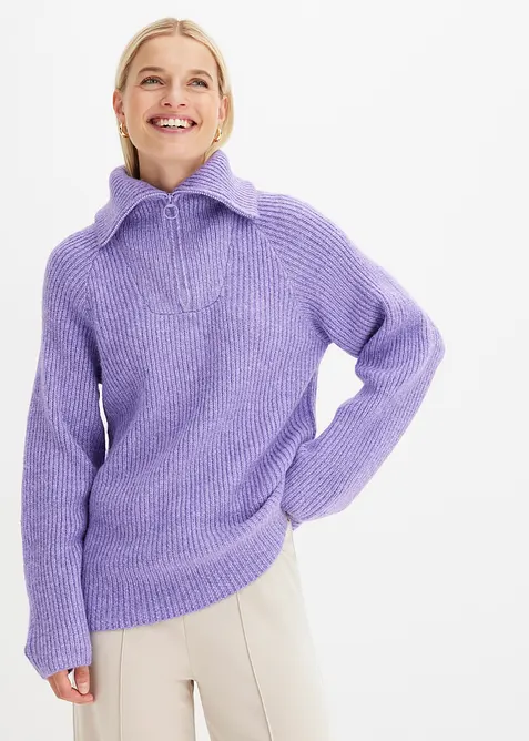 Ribbestrikket half zip genser, bonprix