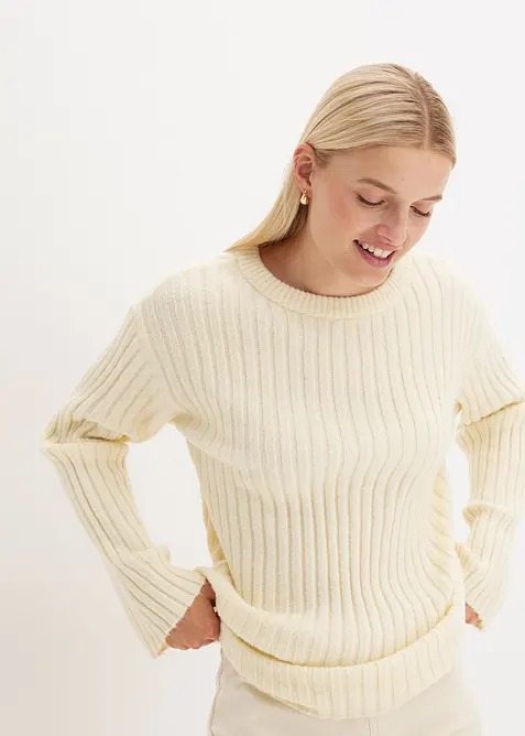 Oversized, ribbestrikket genser, bonprix
