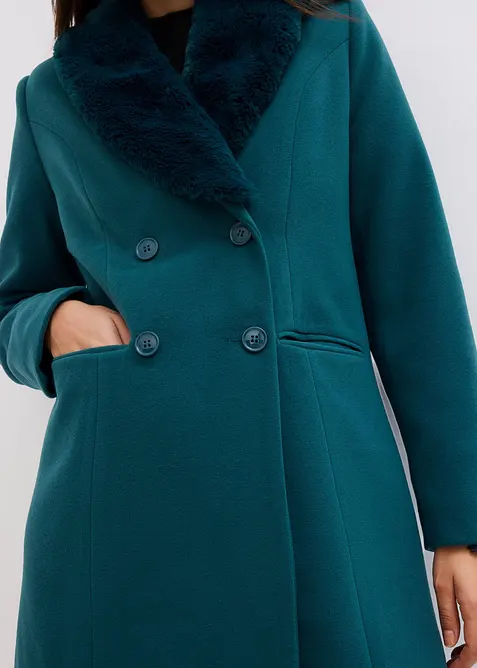 K&aring;pe med avtagbar krage i fuskepels, bonprix