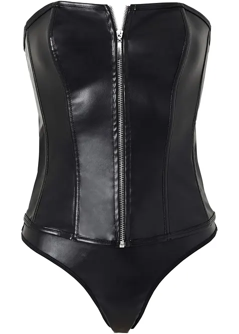 Korsett + stringtruse i imitert skinn (2-delt sett), bonprix