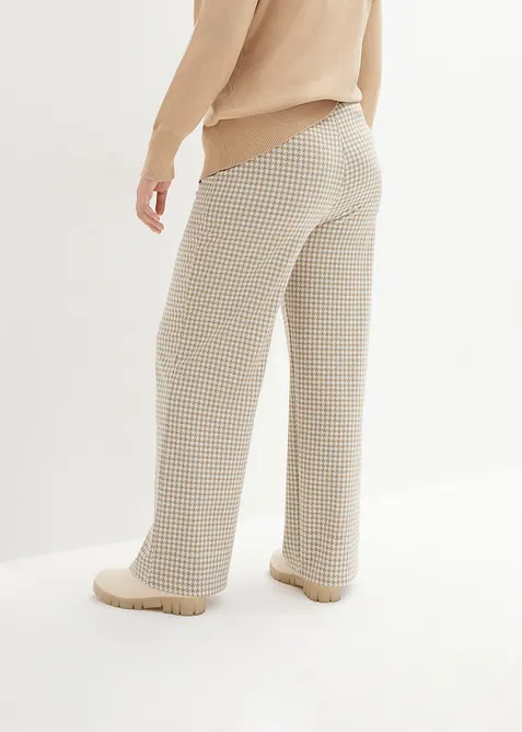 Stretchbukse med Houndstooth-mønster, Wide leg, bonprix