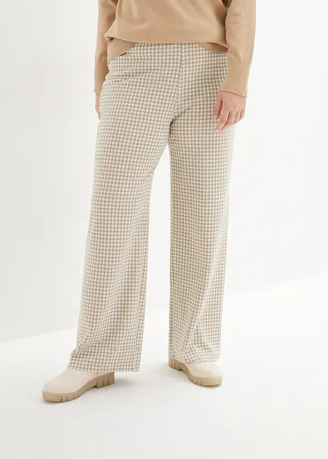 Stretchbukse med Houndstooth-mønster, Wide leg, bonprix