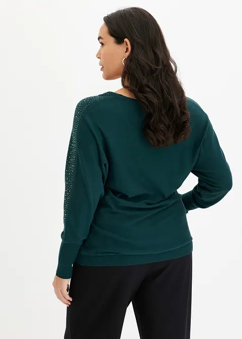Finstrikket genser med strass, bonprix