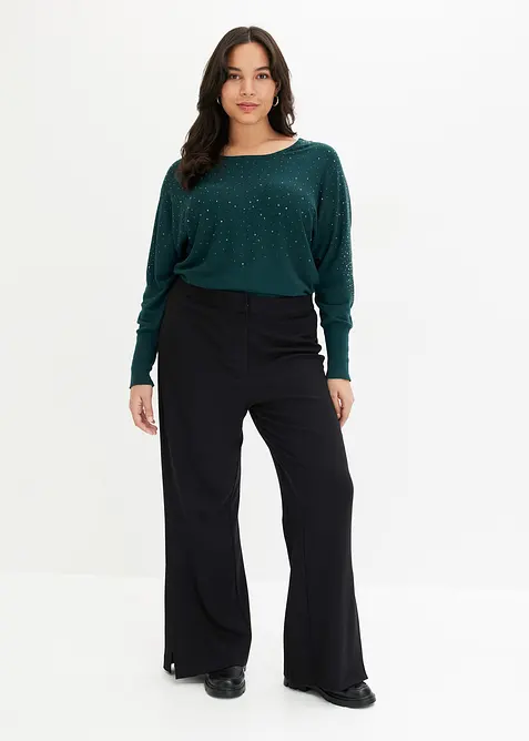 Finstrikket genser med strass, bonprix