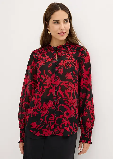 Chiffonbluse med vaflede detaljer, bonprix