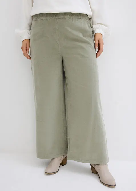 Kordfl&oslash;yelsbukse med komfortlinning, High Waist, bonprix