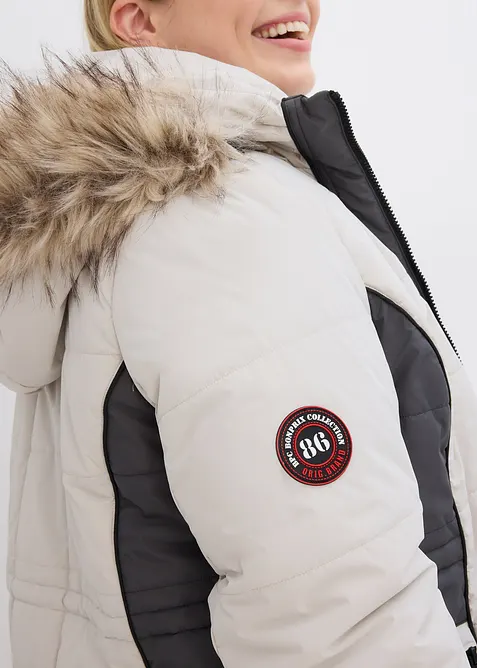 Lang jakke i vannavvisende materiale med fuskepels, bonprix