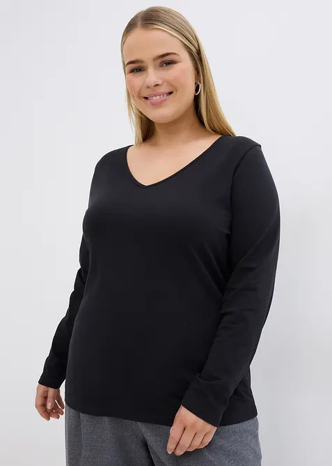 Langermet, figurnær topp (2-pack), bonprix