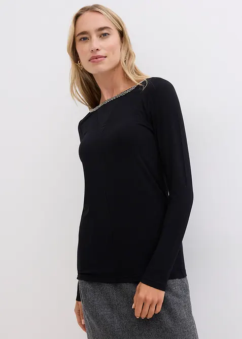 Topp med innfelt mesh og strass, bonprix