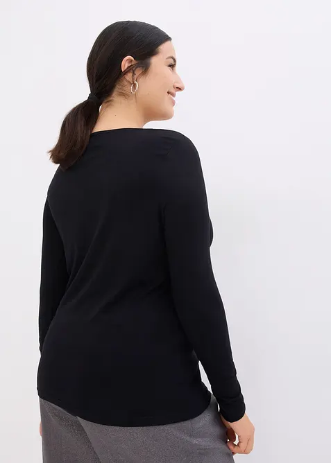 Topp med innfelt mesh og strass, bonprix