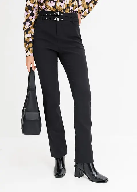 Bukse i materiale med stretch og belte (2-delt sett), bonprix