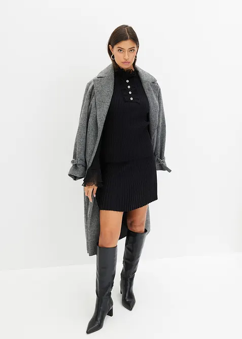 Finstrikket topp med volanger i chiffon, bonprix