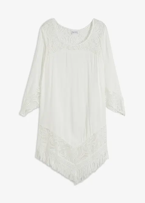 Strandtunika i viskose med blonder, bonprix