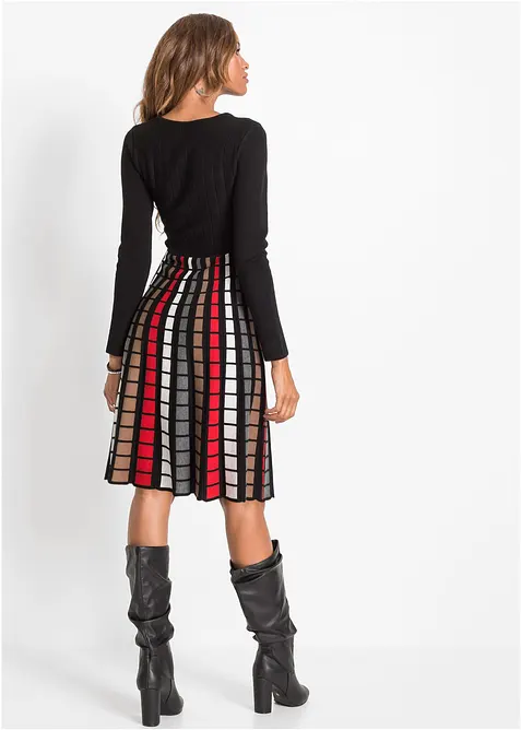 Strikket kjole med rutemønster, bonprix